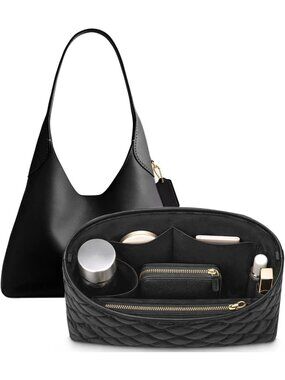 Quilted Purse Organizer Insert for Tote Handbag - Black, Fits Brooklyn 28 Style